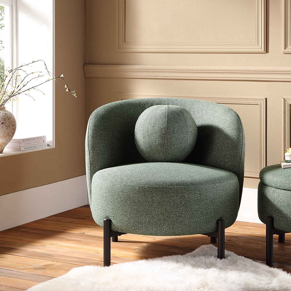 Amboise Armchair with Ball Cushion, Spruce Green Textured Fabric
