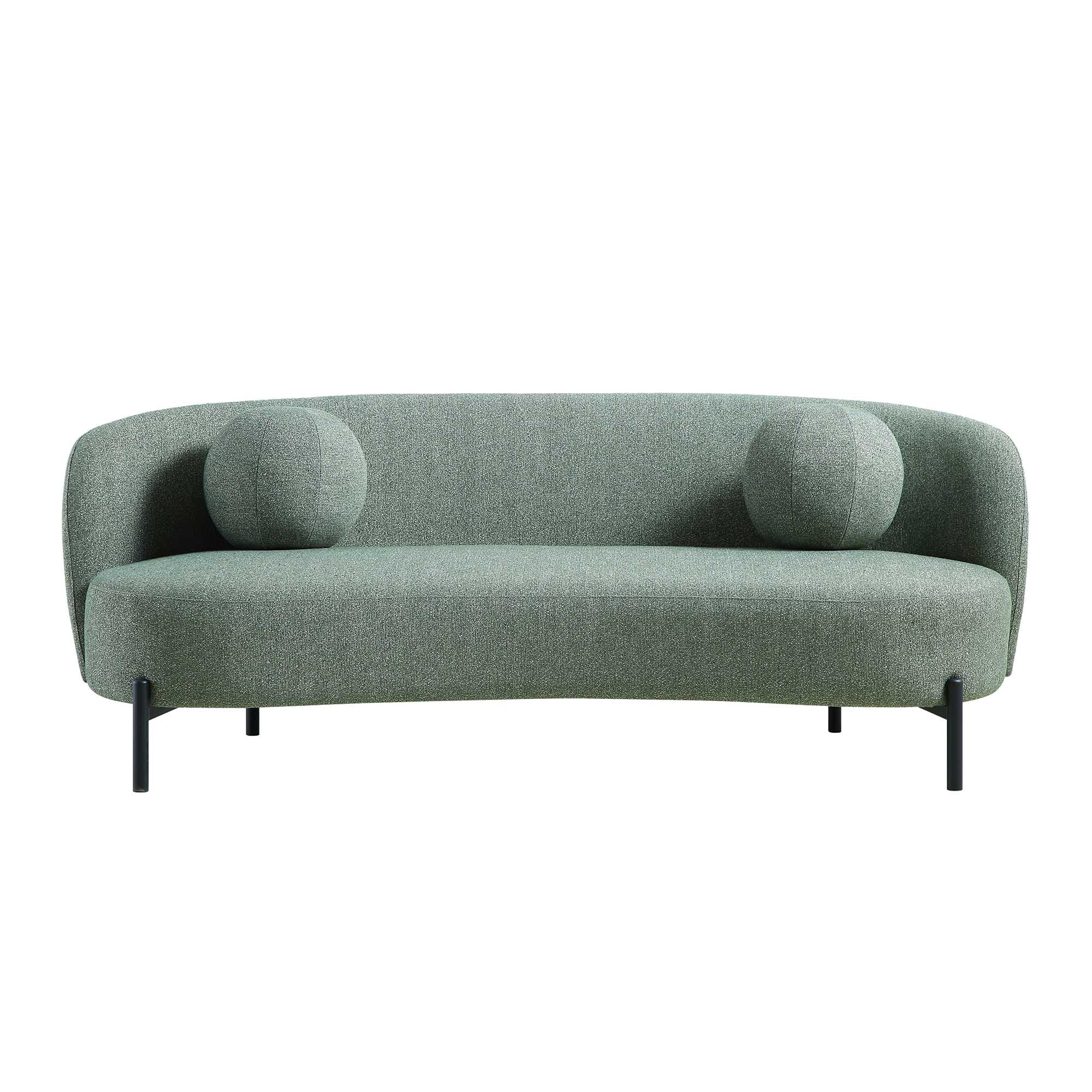 Amboise 3-Seater Curved Sofa with Ball Cushions, Spruce Green Textured ...