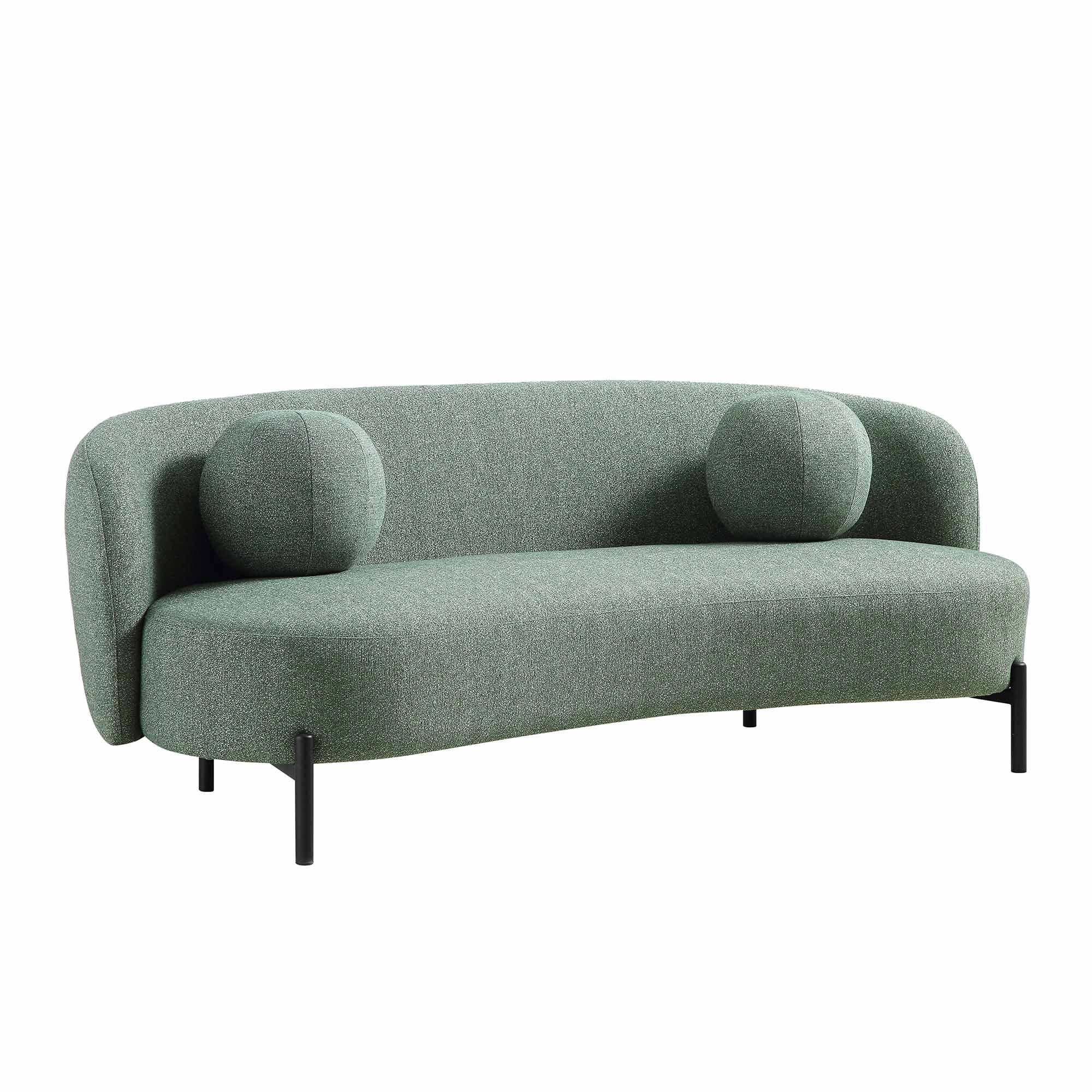 Amboise 3-Seater Curved Sofa with Ball Cushions, Spruce Green Textured ...