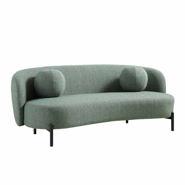 Amboise 3-Seater Curved Sofa with Ball Cushions, Spruce Green Textured Fabric