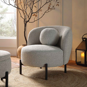 Amboise Armchair with Ball Cushion, Mist Gray Boucle