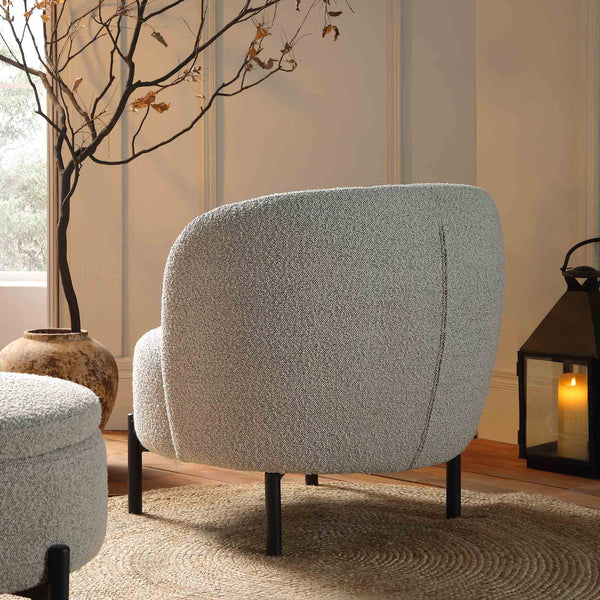 Amboise Armchair with Ball Cushion, Mist Gray Boucle