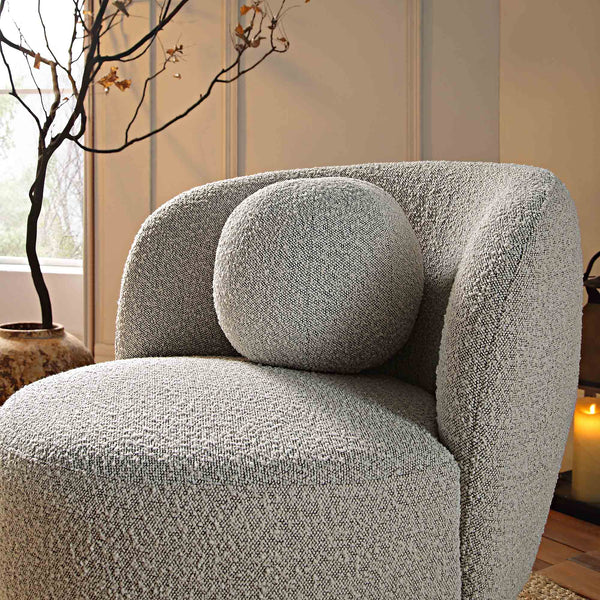 Amboise Armchair with Ball Cushion, Mist Gray Boucle