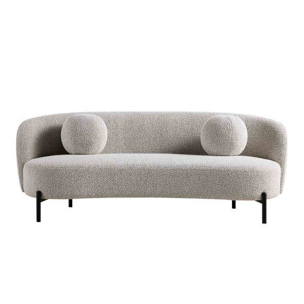 Amboise 3-Seater Curved Sofa with Ball Cushions, Mist Grey Boucle
