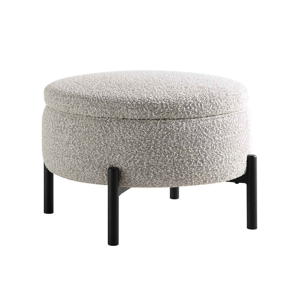 Amboise Round Storage Pouffe, Mist Gray Boucle