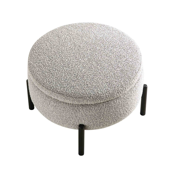 Amboise Round Storage Pouffe, Mist Gray Boucle