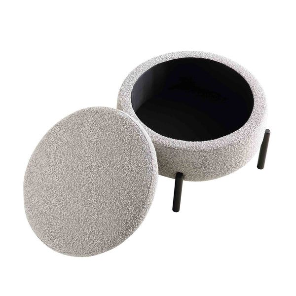Amboise Round Storage Pouffe, Mist Gray Boucle