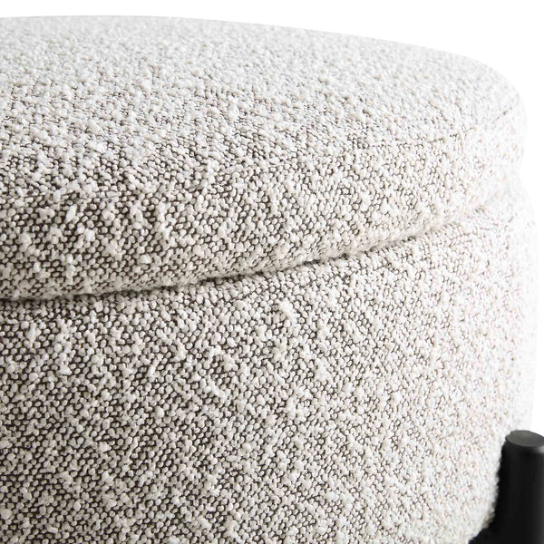 Amboise Round Storage Pouffe, Mist Gray Boucle