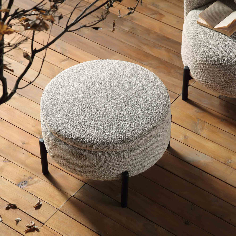 Amboise Round Storage Pouffe, Mist Gray Boucle