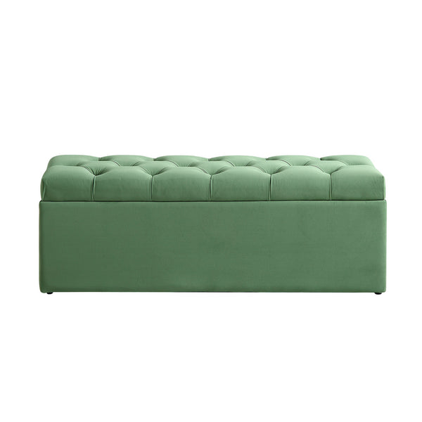 Leamington Deep-Buttoned Ottoman Storage Bench, Meadow Green Velvet