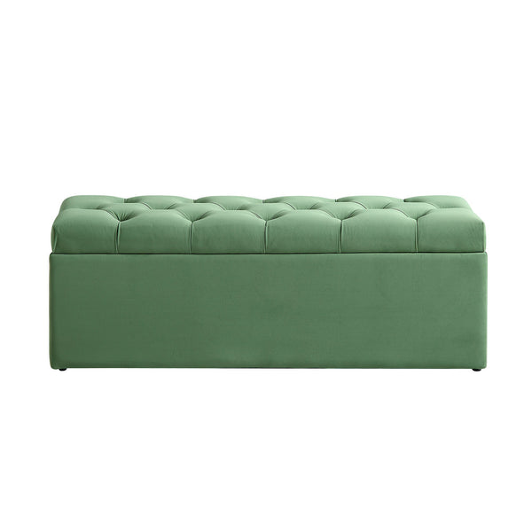 Leamington Deep-Buttoned Ottoman Storage Bench, Meadow Green Velvet