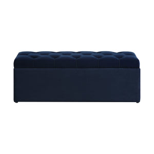 Leamington Deep-Buttoned Ottoman Storage Bench, Midnight Blue Velvet