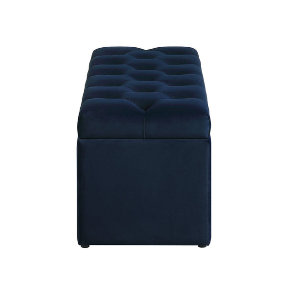 Leamington Deep-Buttoned Ottoman Storage Bench, Midnight Blue Velvet